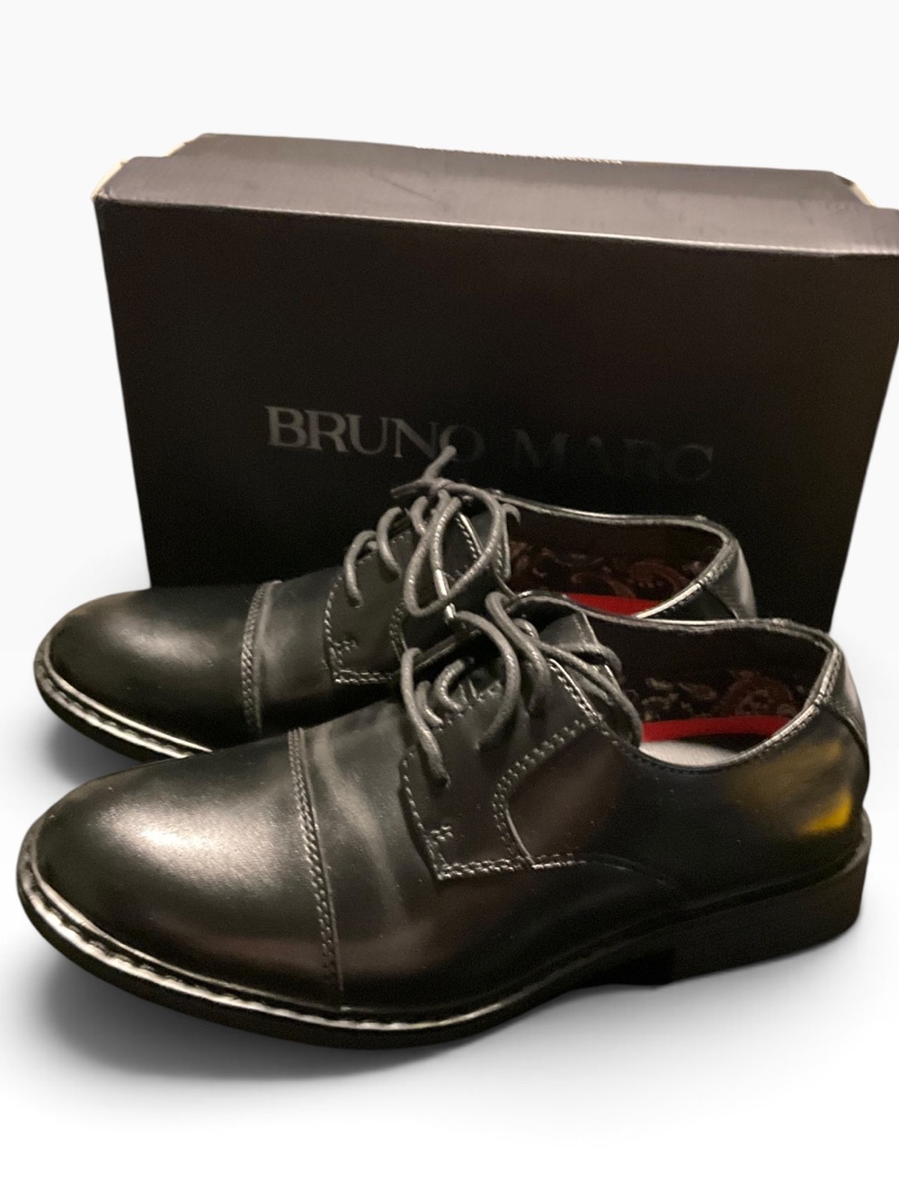 Bruno Marc Boy’s Vegan Leather Black Dress Oxfords Size 2 NEW NIB
